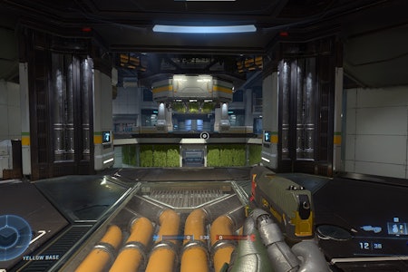 A screenshot of a room with pipes from 'Halo Infinite'