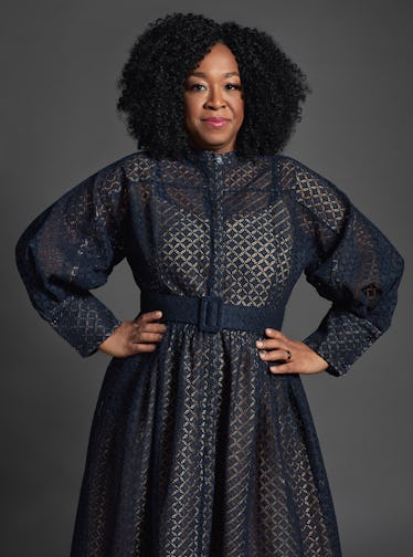 Shonda Rhimes, photographed in New York in December 2021. Rhimes wears an Oscar de la Renta dress; h...