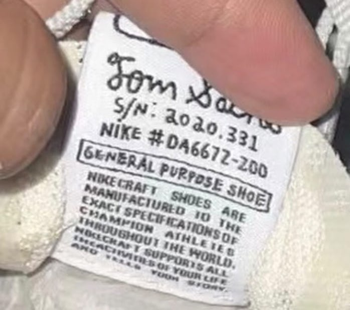 Tom Sachs Nike "General Purpose Shoe" tag