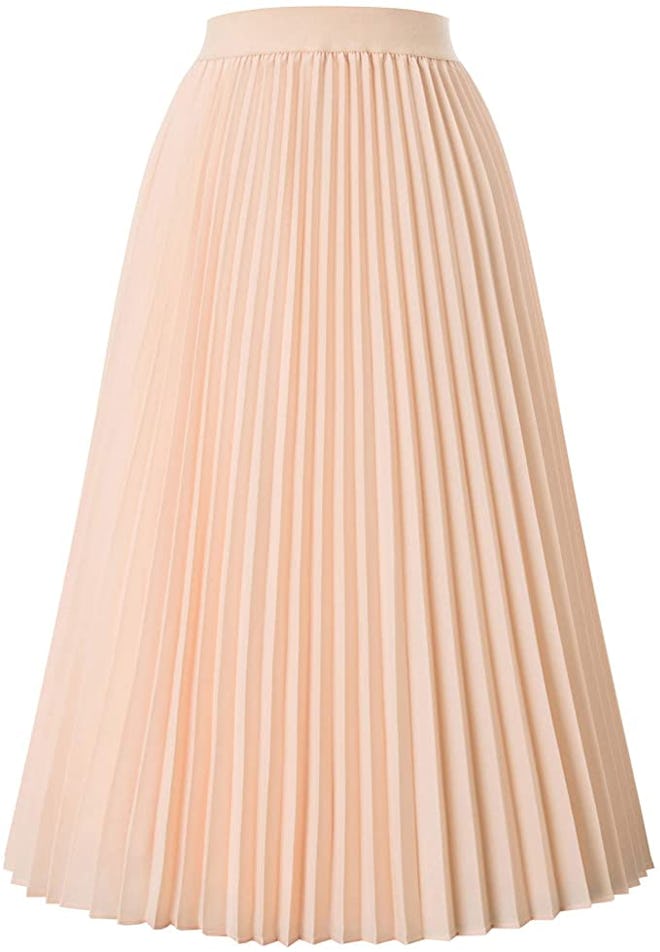Kate Kasin Pleated A-Line Midi Skirt