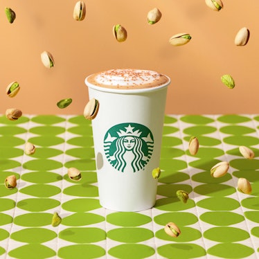 The Starbucks winter 2022 menu includes returning favorites like the Pistachio Latte, Meatless Monda...