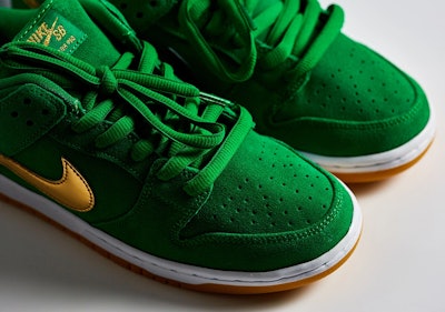 Nike has a green and gold SB Dunk Low sneaker ready for St. Patrick’s Day