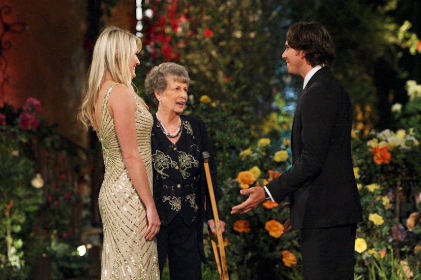 Brittney Schreiner from Season 16 sent her grandmother as an emissary to greet Bachelor Ben Flajnik.