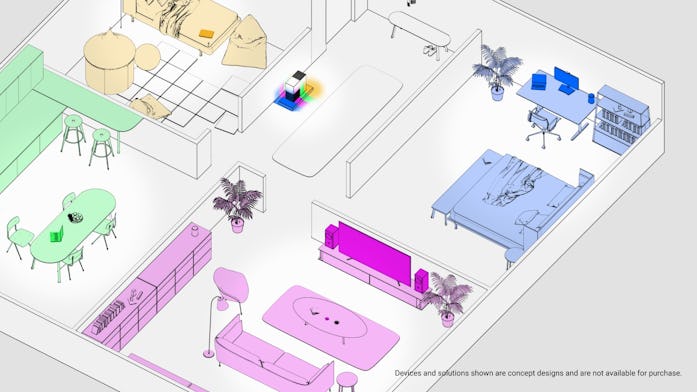 Diagram showing how Alienware's Concept Nyx can stream games anywhere in your apartment.