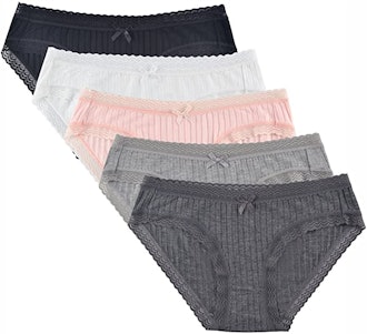 Lace Trim Underwear Bamboo Viscose Soft Bikini Panties 5 Pack