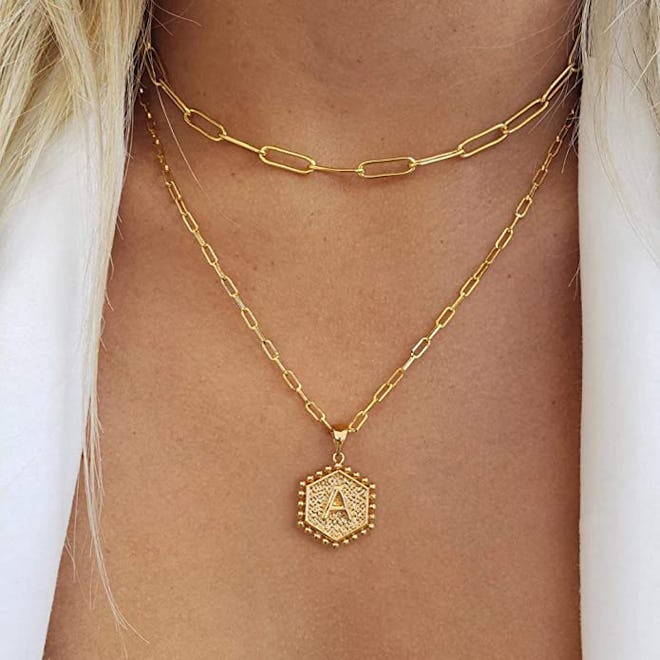 M MOOHAM Dainty Layered Initial Necklaces