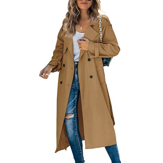 Makkrom Double Breasted Long Trench Coat with Belt
