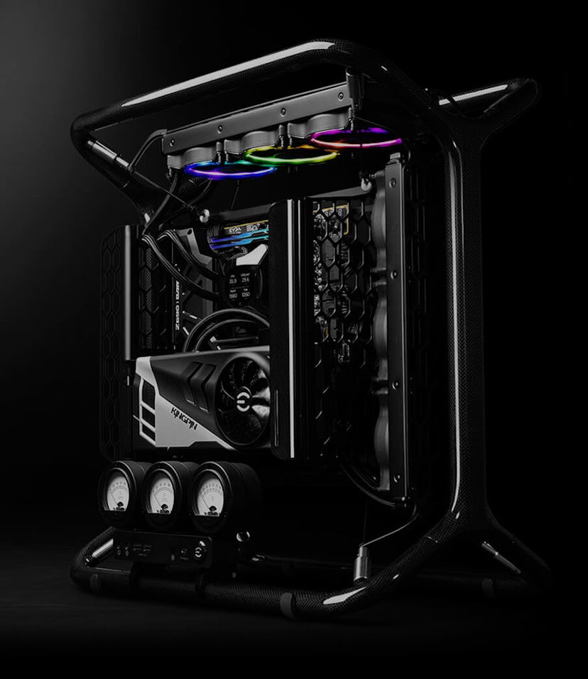 EVGA's E1 gaming rig with open chassis design.