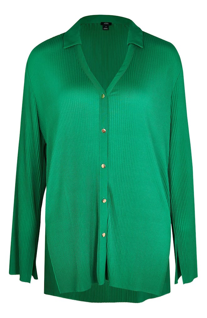 Wide Sleeve Plissé Button-Up Shirt