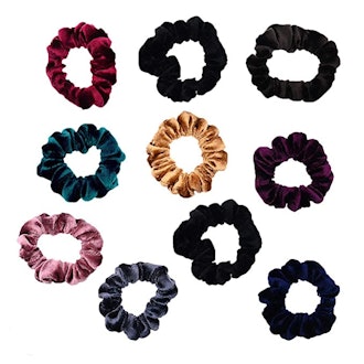 PIDOUDOU Color Small Velvet Scrunchies (10-Pack)