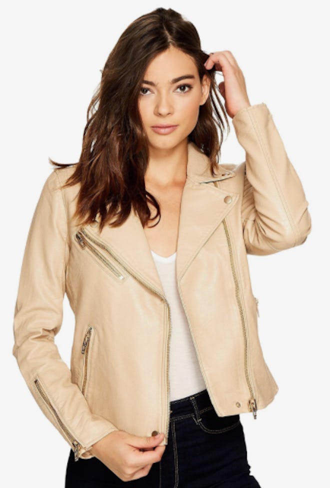 Faux Leather Moto Jacket In Natural
