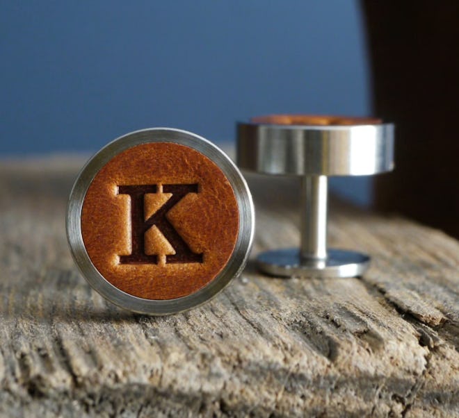 Cufflinks with monogrammed leather top (with the letter "K")