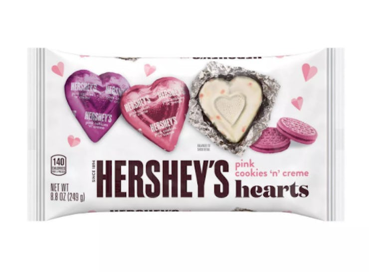 Hershey's new Valentine's Day 2022 chocolates include Pink Cookies 'n Crème Hearts.