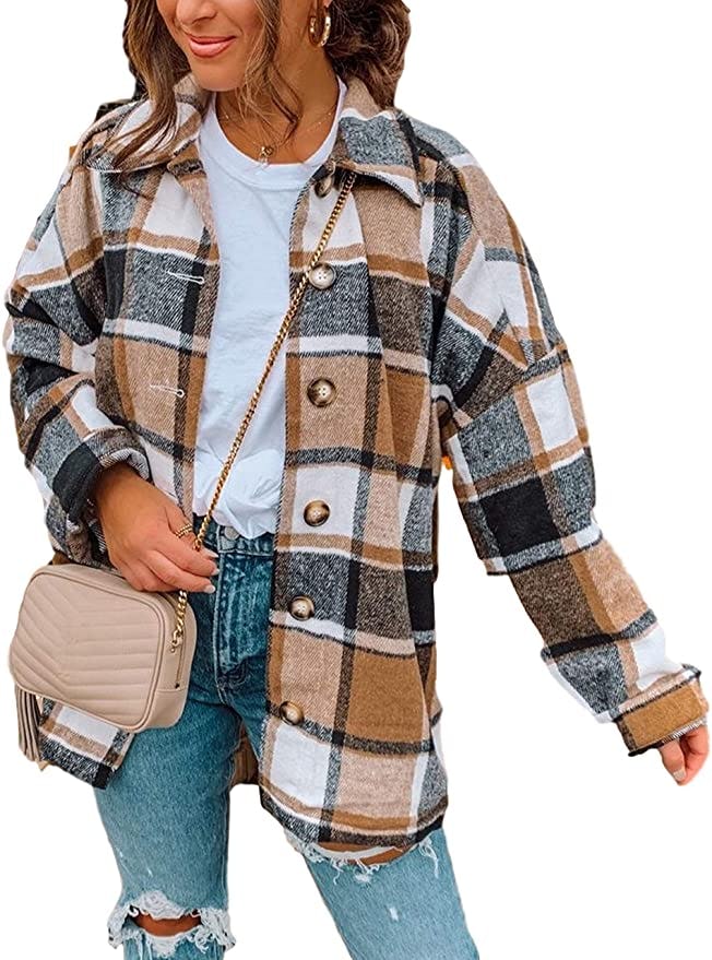 Yeokou Color Block Plaid Flannel Shacket