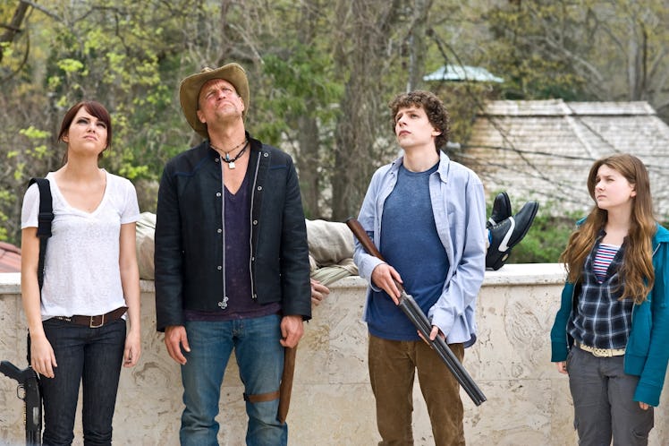 Emma Stone, Woody Harrelson, Jesse Eisenberg, and Abigail Breslin in 2009’s Zombieland