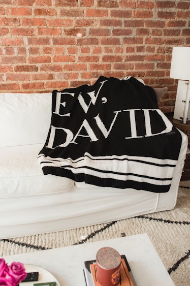This "Ew, David" is the product of a knit kit from the 'Schitt's Creek' knitting collection from Lio...