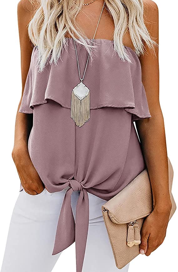 Inorin Ruffled Tie Front Tube Top Blouse