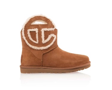 Telfar's UGG x TELFAR Logo Mini Chestnut Boots. 