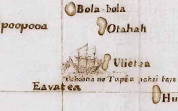 ship engraving on a map with the inscription "eavatea" on it