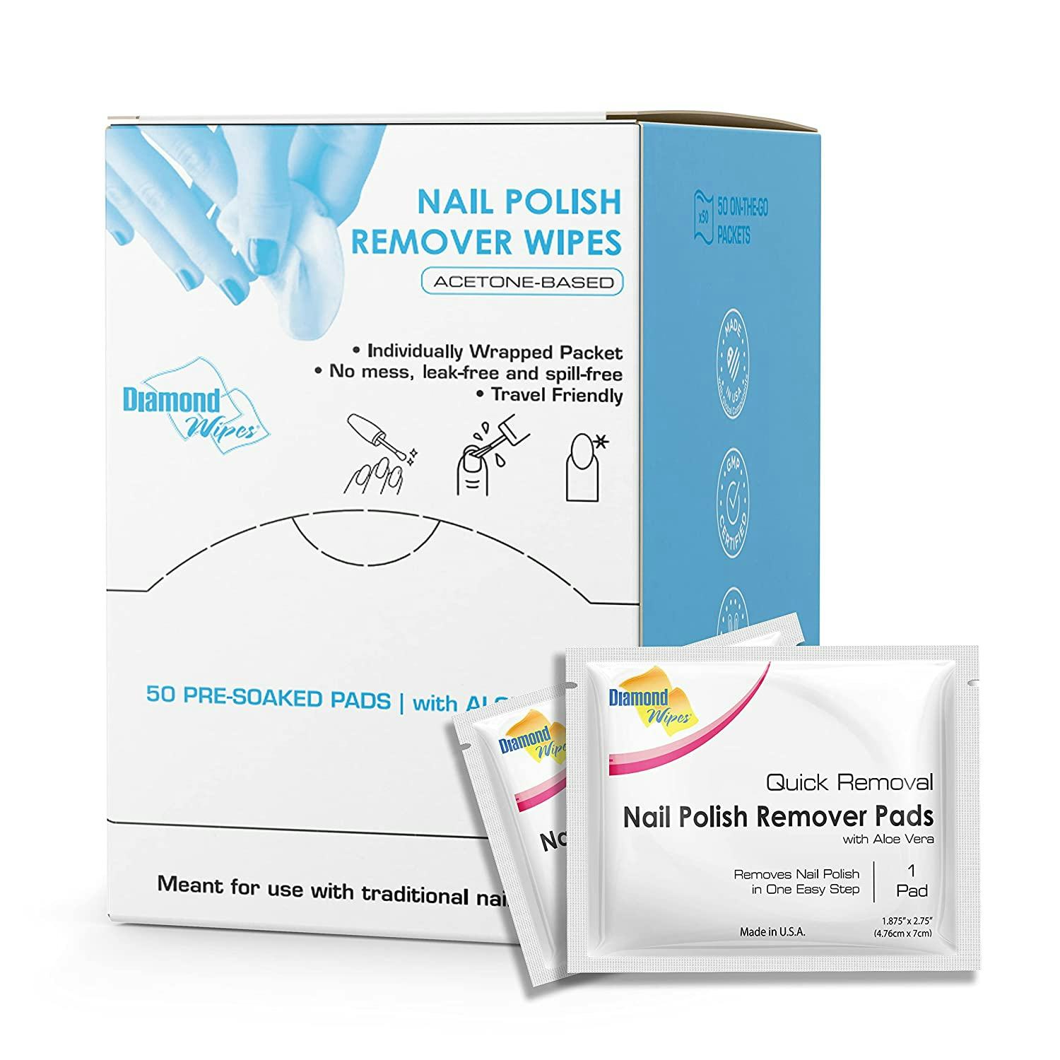 Diamond Wipes Acetone Nail Polish Remover Pads (50-Pack)