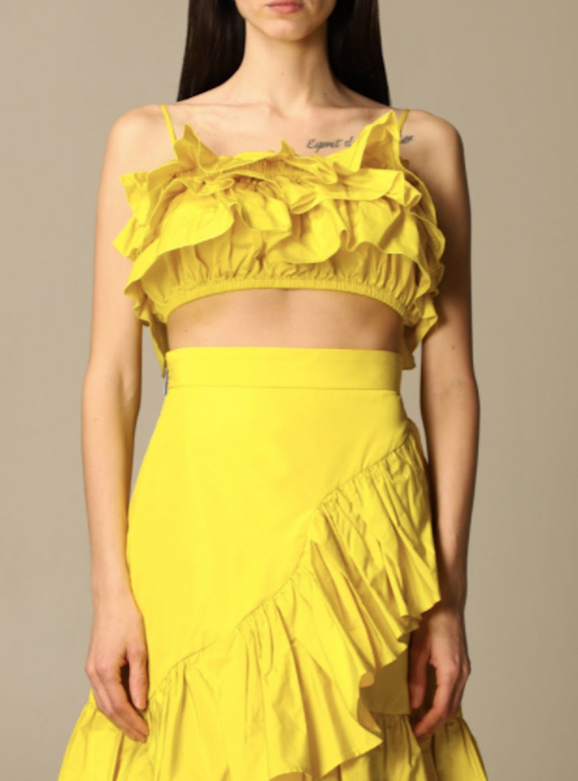 Top cropped Msgm with flounces in Yellow