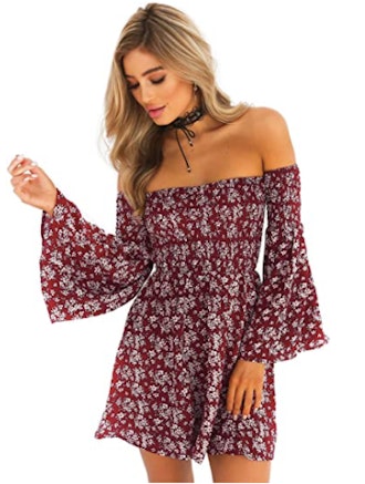 ONEYIM Floral Long Sleeve Casual Mini Dress
