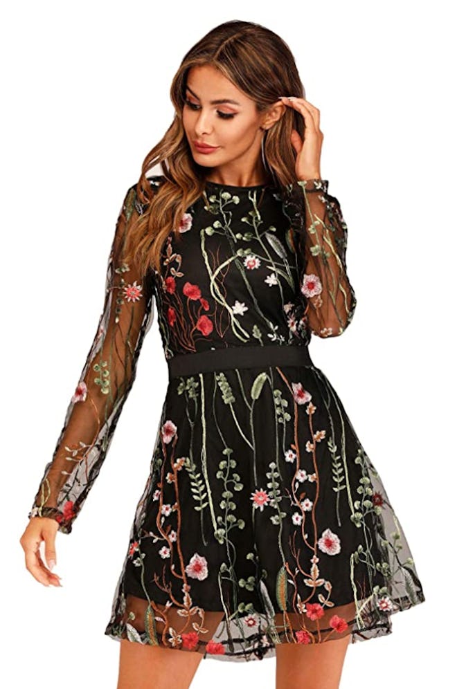This floral embroidery tunic dress is a pretty choice for a Valentine's Day outfit.