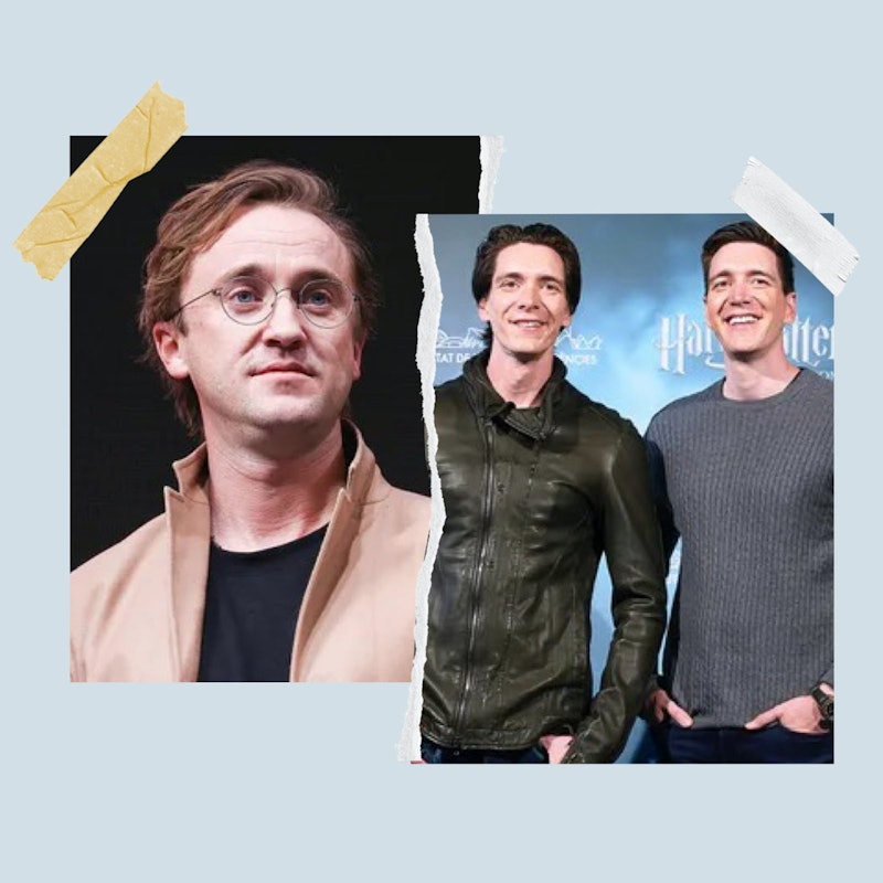 Tom Felton, who plays Draco Malfoy, and James and Oliver Phelps, who play Fred and George Weasley, i...