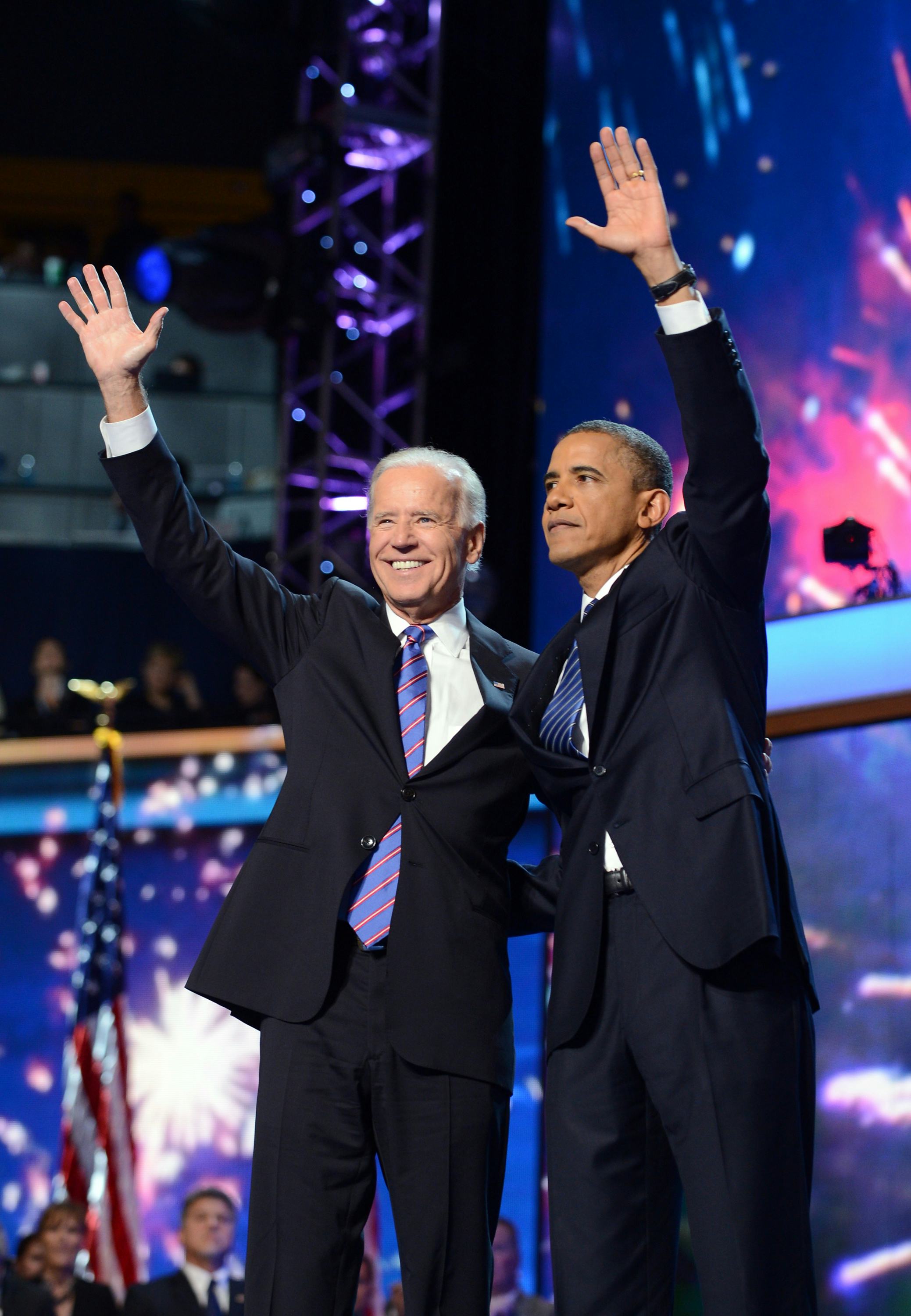 Joe Biden and Barack Obama waving as two of the zodiac signs most likely to be awesome presidents.