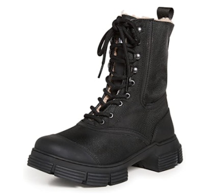 Ganni Shearling Lace-Up Boots
