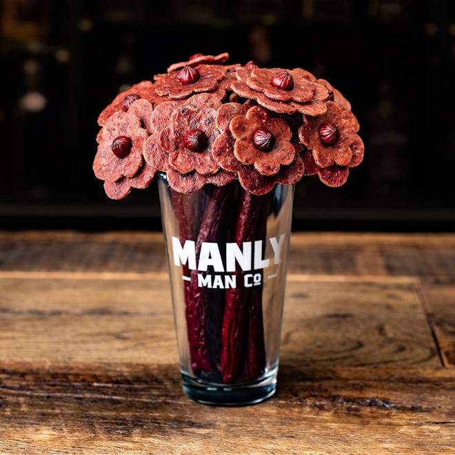 Beef jerky arranged to look like a floral bouquet 