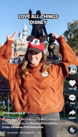 A Disney cast member shows off what you need to apply to the Disney Parks' TikTok account job. 