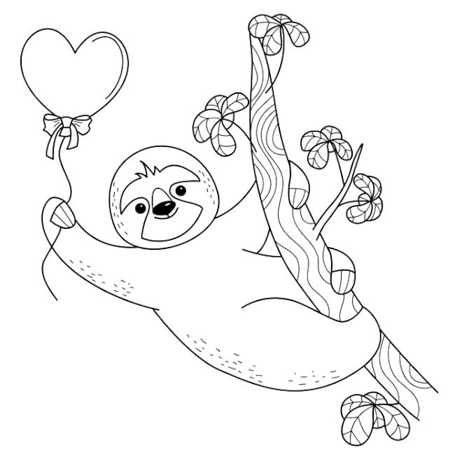 Sloth Valentine's page makes a great Valentine's Day coloring page