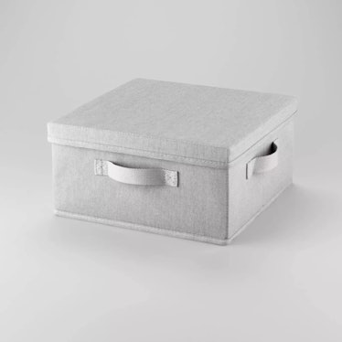 13"x13"x6" Fabric Bin with Lid Light Gray