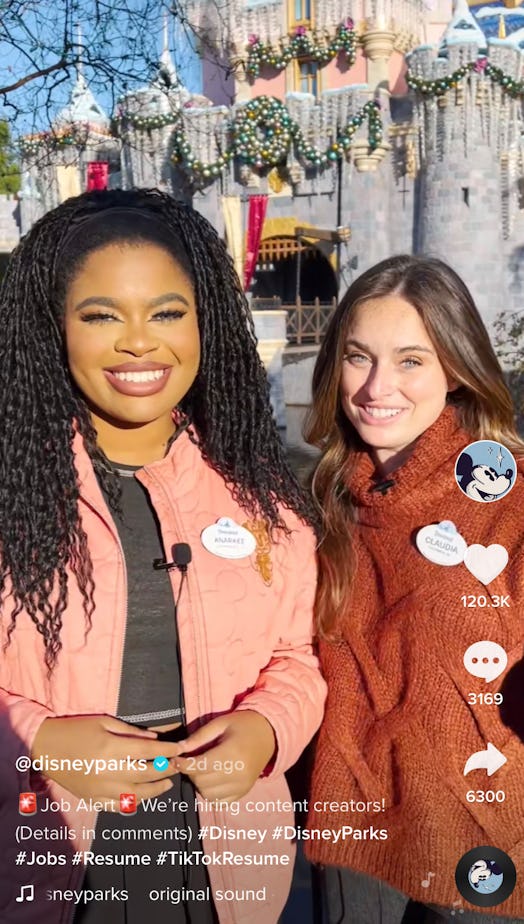 Disney cast members post a video about how to apply to the Disney Parks' TikTok account job. 