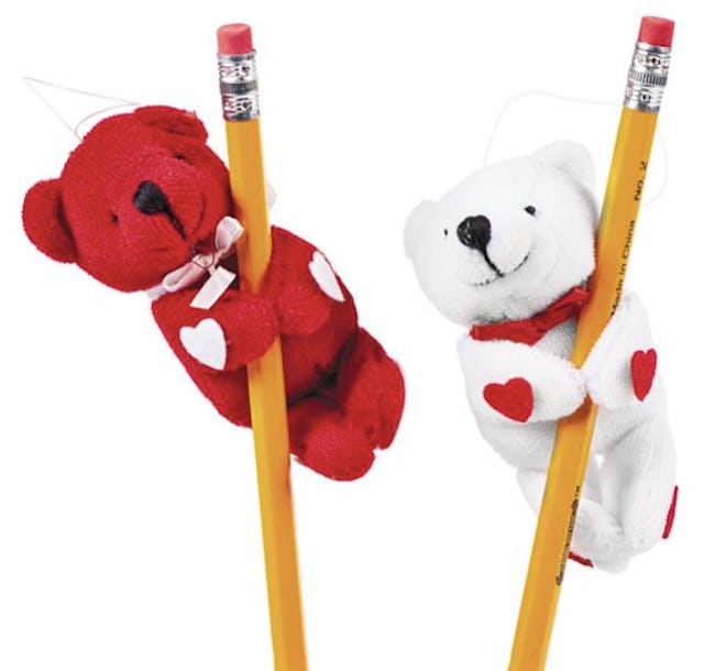 Stuffed Bear Pencil Huggers make a great Valentine's Day scavenger hunt prize
