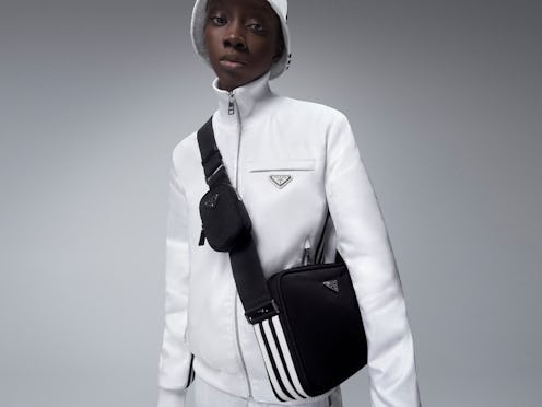 The Adidas for Prada Re-Nylon collection campaign photo.