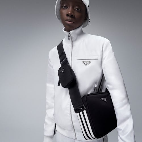 The Adidas for Prada Re-Nylon collection campaign photo. 