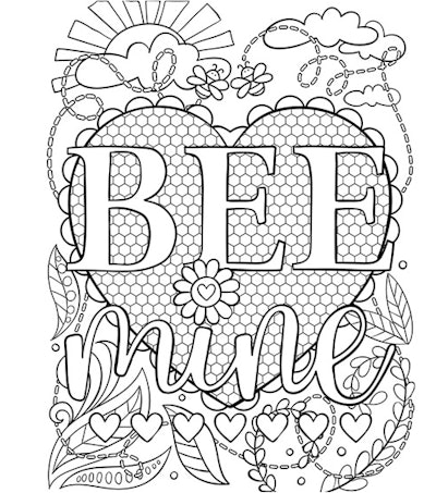 Bee Mine page makes a great Valentine's Day coloring page