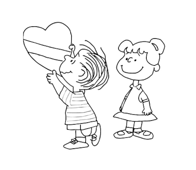 Charlie Brown pages make a great Valentine's Day coloring page