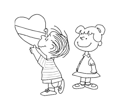 Charlie Brown pages make a great Valentine's Day coloring page
