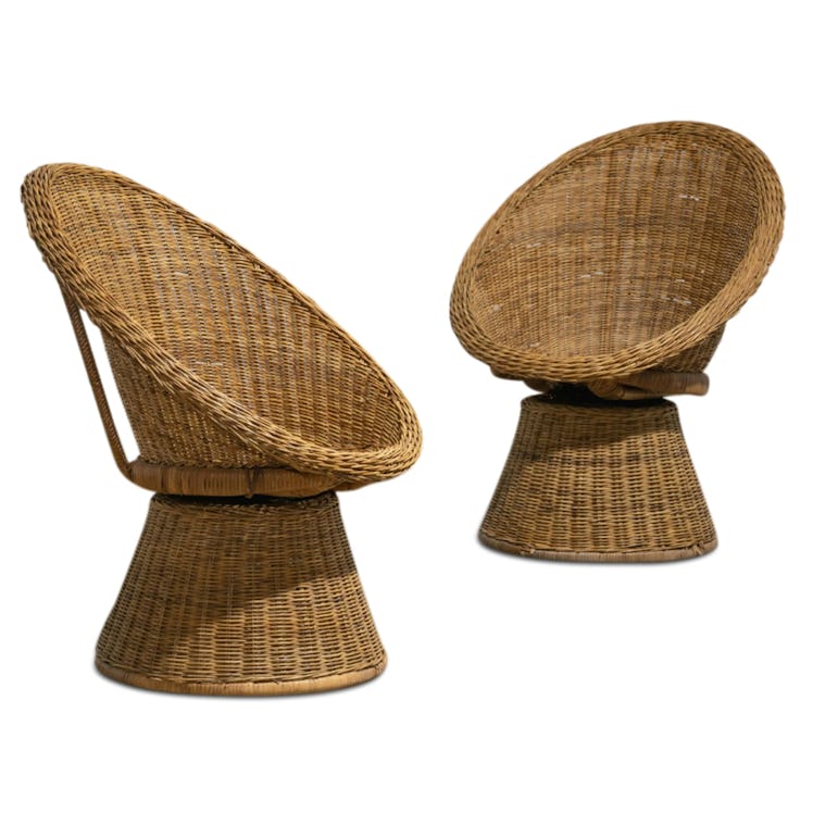 Pair of Wicker Swivel Tulip Chairs