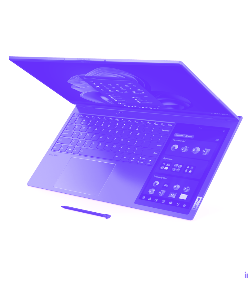 The ThinkBook Plus Gen 3 partially opened, with second 8-inch screen by the keyboard
