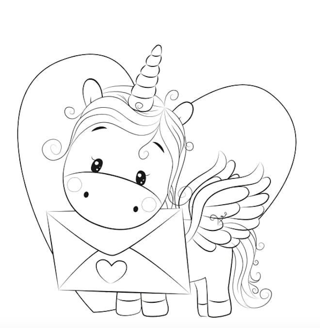 Unicorn page makes a great Valentine's Day coloring page