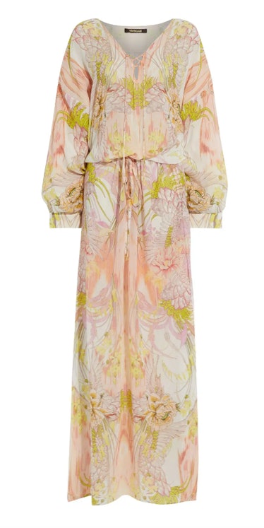 Roberto Cavalli's Lace-Up Floral-Print Silk-Chiffon Maxi Dress. 