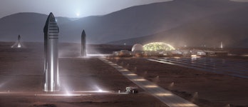 SpaceX's concept art for how a Mars city with a Starship may look.
