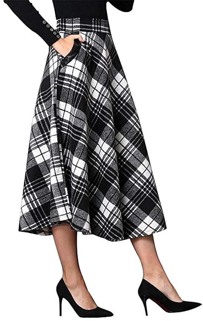 IDEALSANXUN Plaid High-Waist Maxi Skirt 