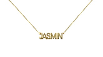 The M Jewelers' Block Nameplate Necklace. 