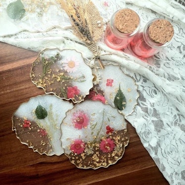 These floral coasters are cottagecore home decor.