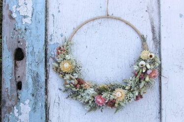 This dried flower wreath is cottagecore wall decor.